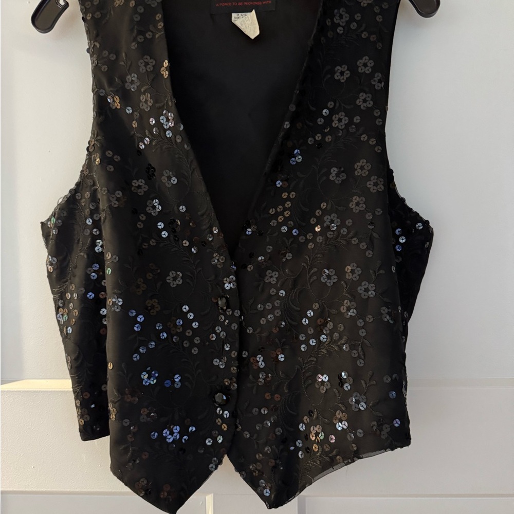 Black Sequin Floral Vest